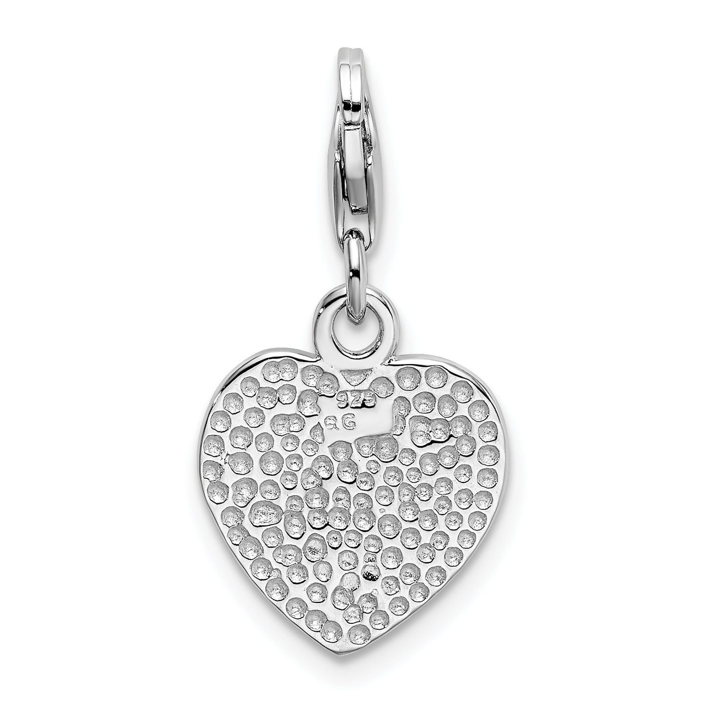 Amore La Vita Sterling Silver Rhodium-plated Polished with Red CZ LOVE Heart Charm with Lobster Clasp