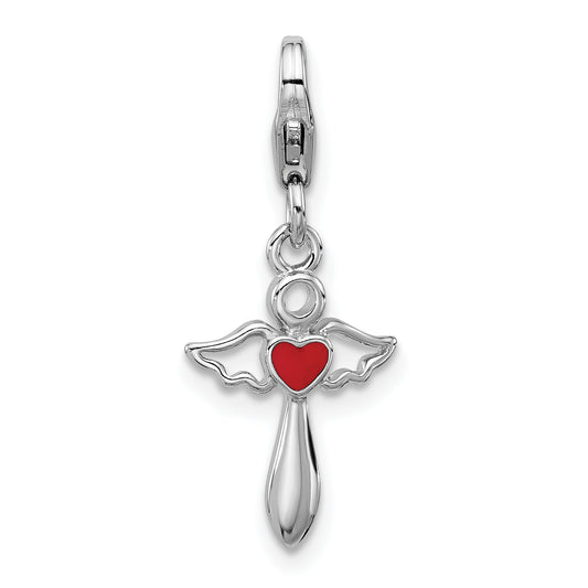 SS Amore La Vita Rh-plated Angel with Enameled Red Heart Charm