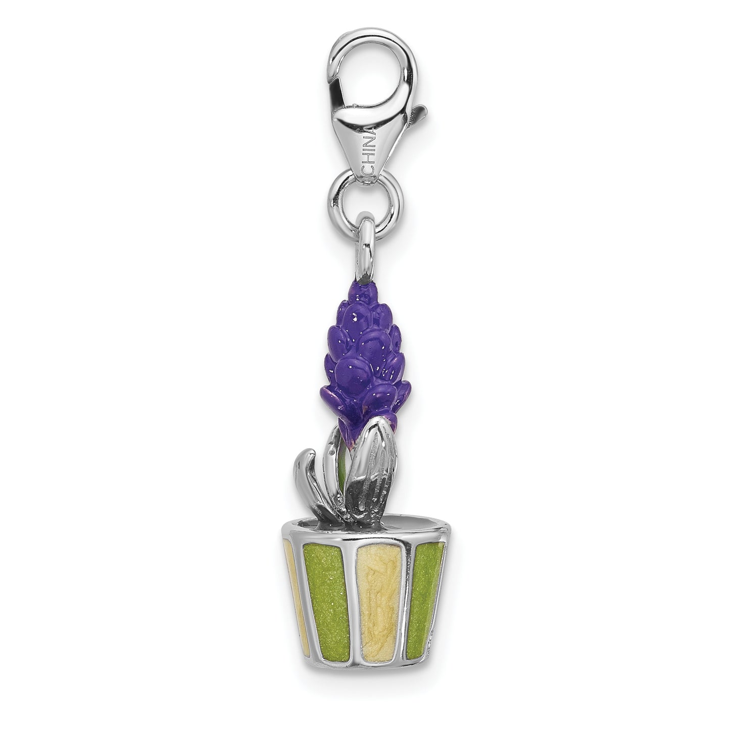 Sterling Silver Amore La Vita Rh-plated Enameled 3-D Potted Flower Charm