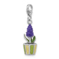Sterling Silver Amore La Vita Rh-plated Enameled 3-D Potted Flower Charm