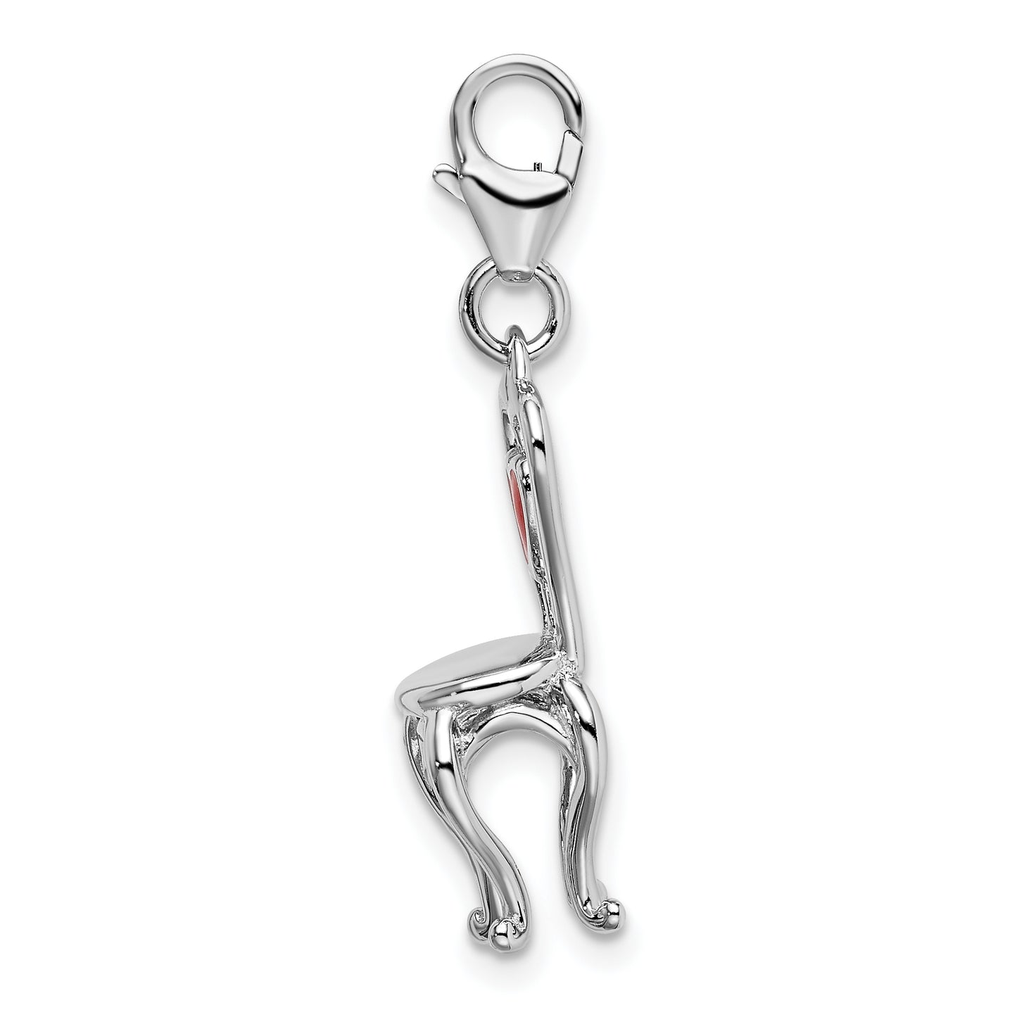 Amore La Vita Sterling Silver Rhodium-plated Polished 3-D Enameled Chair with Heart Charm with Fancy Lobster Clasp