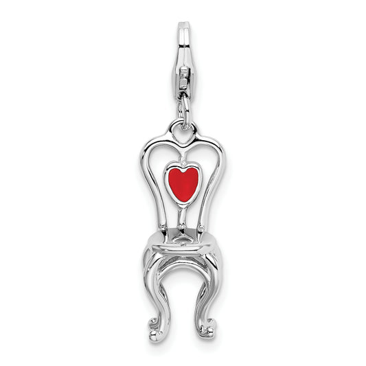 Amore La Vita Sterling Silver Rhodium-plated Polished 3-D Enameled Chair with Heart Charm with Fancy Lobster Clasp