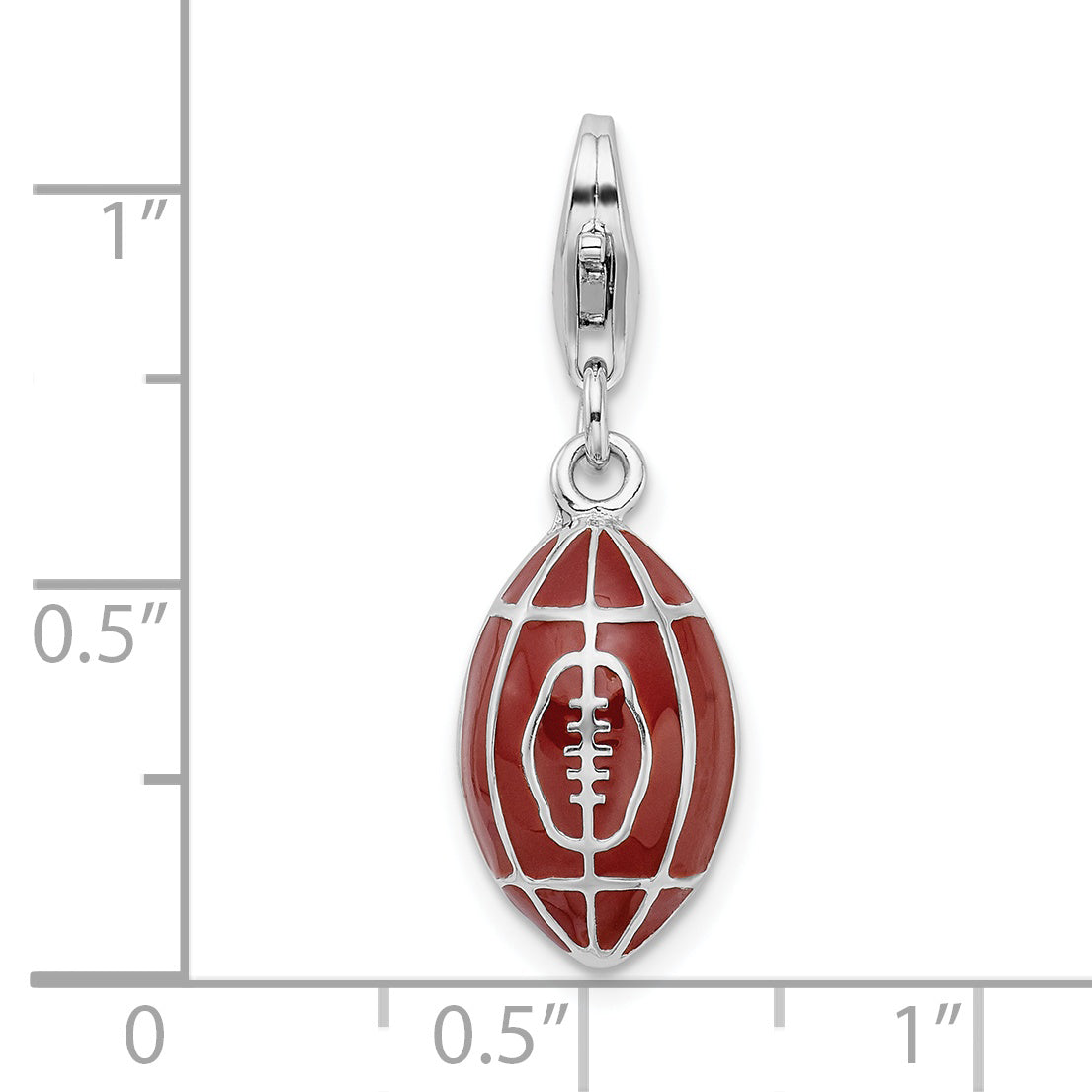 Amore La Vita Sterling Silver Rhodium-plated Polished 3-D Enameled Football Charm with Fancy Lobster Clasp