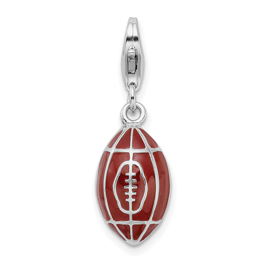 Amore La Vita Sterling Silver Rhodium-plated Polished 3-D Enameled Football Charm with Fancy Lobster Clasp