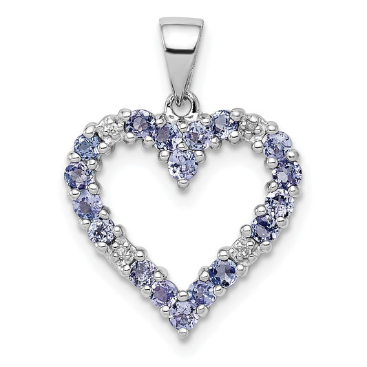 Sterling Silver Rhodium-plated Tanzanite and Diamond Heart Pendant
