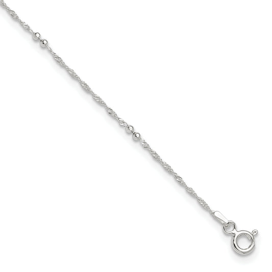 Sterling Silver 10in Plus 1in ext. Anklet