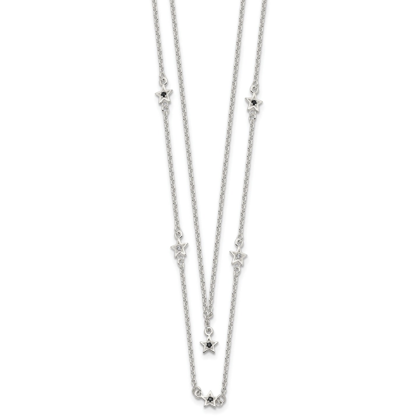 Sterling Silver Black and White CZ Stars Layered Necklace