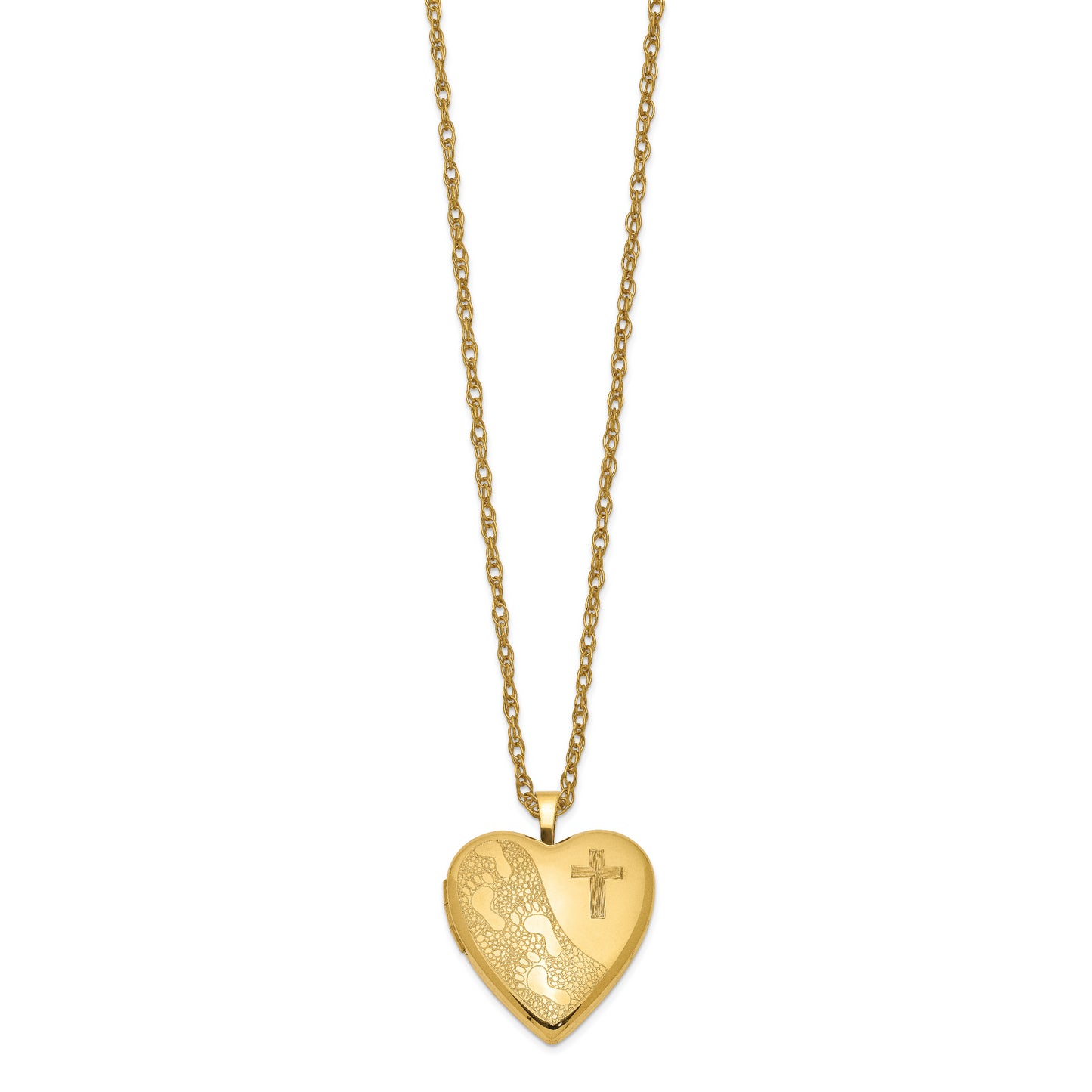 1/20 Gold Filled 20mm Cross and Footprint Heart Locket Necklace
