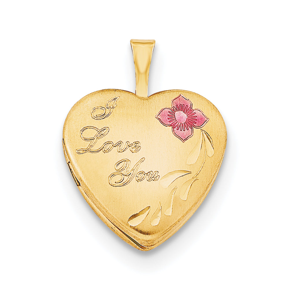 1/20 Gold Filled 16mm Enameled Flower I Love You Heart Locket Necklace