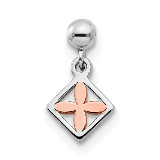 Mio Memento Sterling Silver Rhodium-plated Rose-tone Dangle Flower Charm