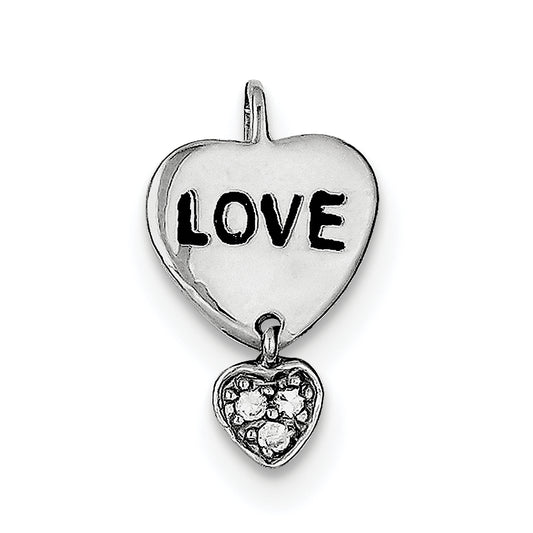 Sterling Silver Rhodium Plated Love CZ Heart Pendant