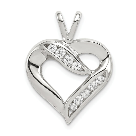 Sterling Silver Rhodium-plated CZ Heart Pendant