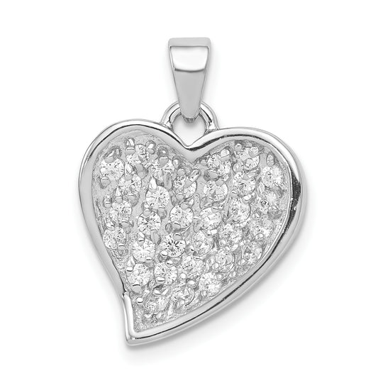 Sterling Silver Polished Rhodium Plating CZ Heart Pendant