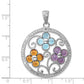 Sterling Silver Rhodium-plated Citrine Bl Topaz and Amethyst Flower Pendant