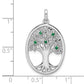 Sterling Silver Rhodium-plated Green Glass Buds Oval Tree Pendant