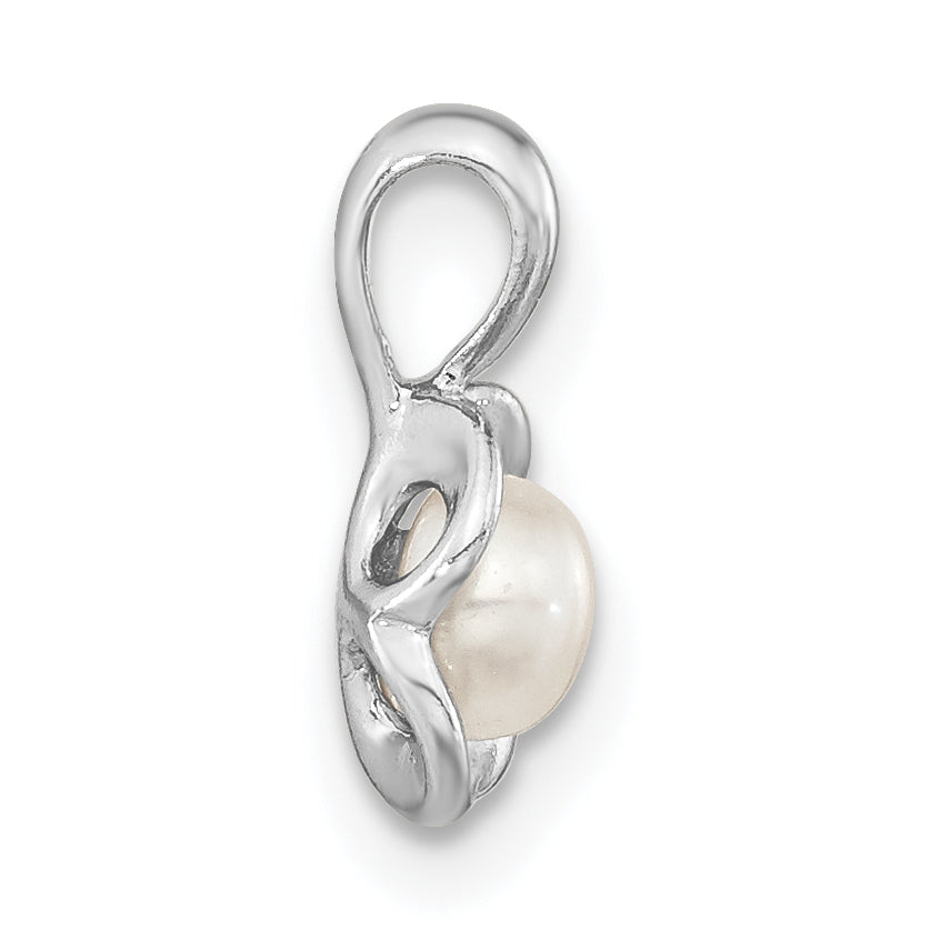 Sterling Silver Rh-plated FWC Pearl Polished Flower Pendant
