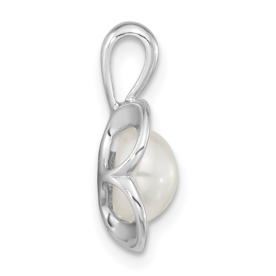 Sterling Silver Rh-plated Polished FWC Pearl Flower Pendant