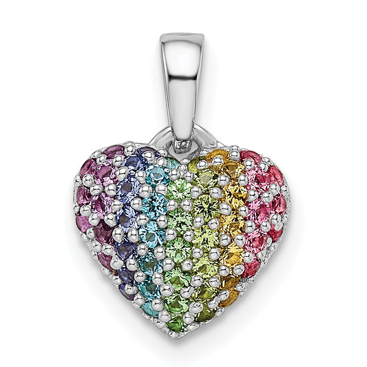 Sterling Silver Rhodium-plated Rainbow Nano Crystal Heart Pendant