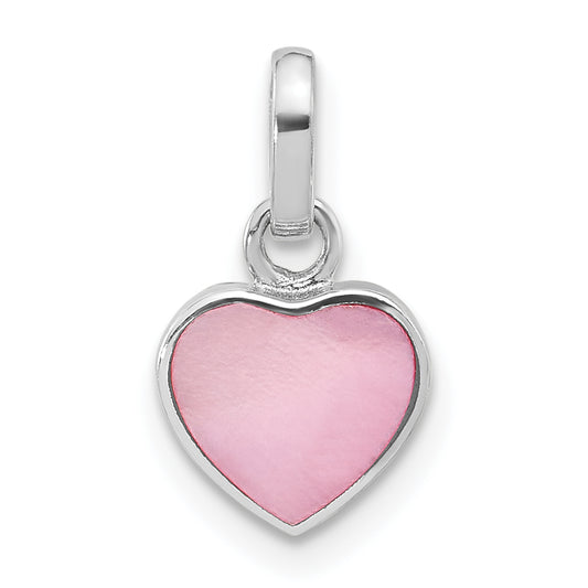 Sterling Silver Rhodium-plated Pink Mother of Pearl Heart Pendant