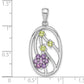 Sterling Silver Rhodium-plated Amethyst and Peridot Flower Pendant