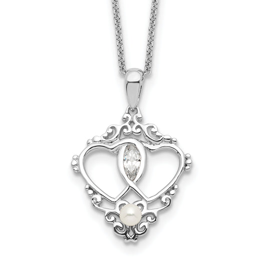 \"Sentimental Expressions Sterling Silver Rhodium-plated Antiqued Two Hearts, One Love 18in Heart Necklace\"