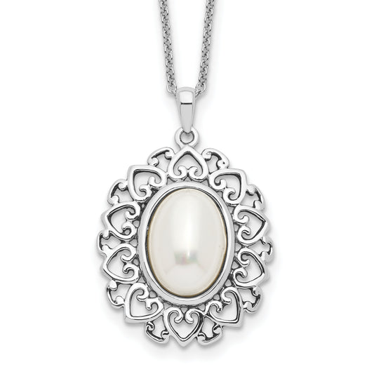 \"Sentimental Expressions Sterling Silver Rhodium-plated Mother of Pearl \"\"Pearl Of Contentment\"\" 18in Necklace\"