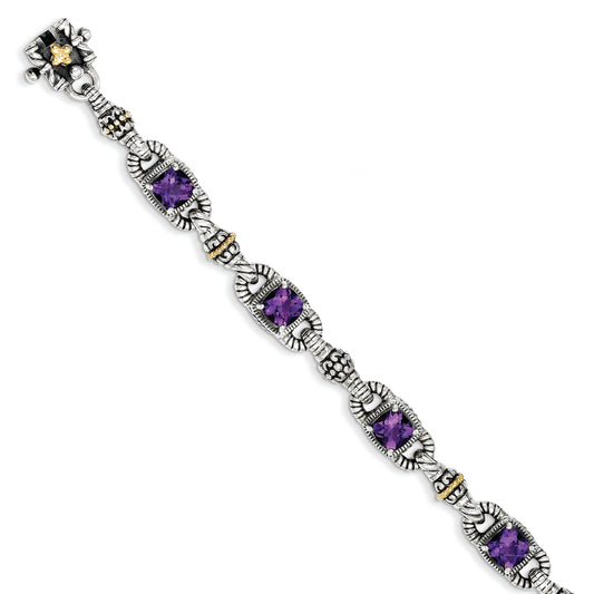 Shey Couture Sterling Silver with 14K Accent 7.25 Inch Antiqued Cushion Amethyst Bracelet