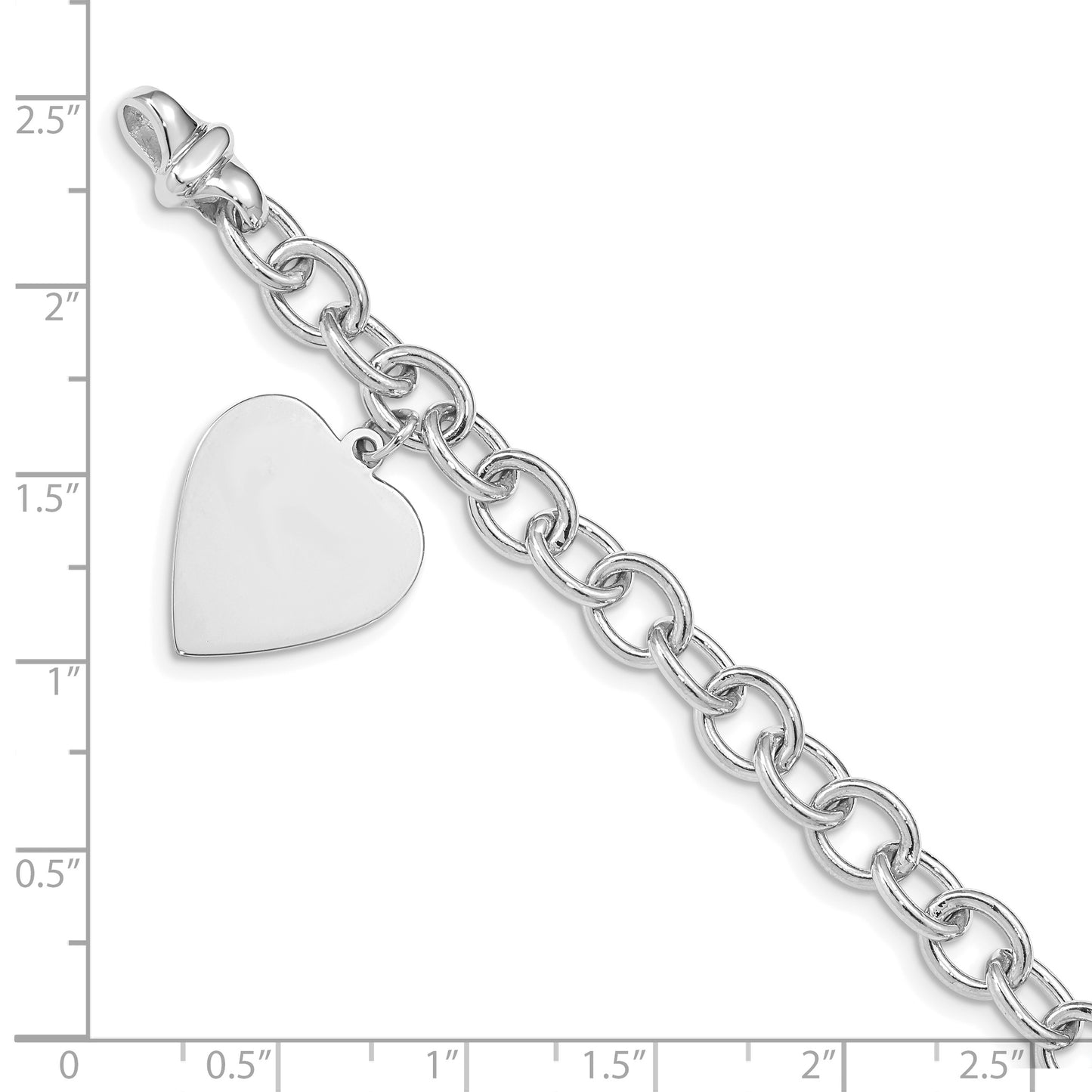 14k White Gold Link with Heart Charm Bracelet
