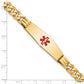 14K Medical Soft Diamond Shape Red Enamel Flat Curb Link ID Bracelet