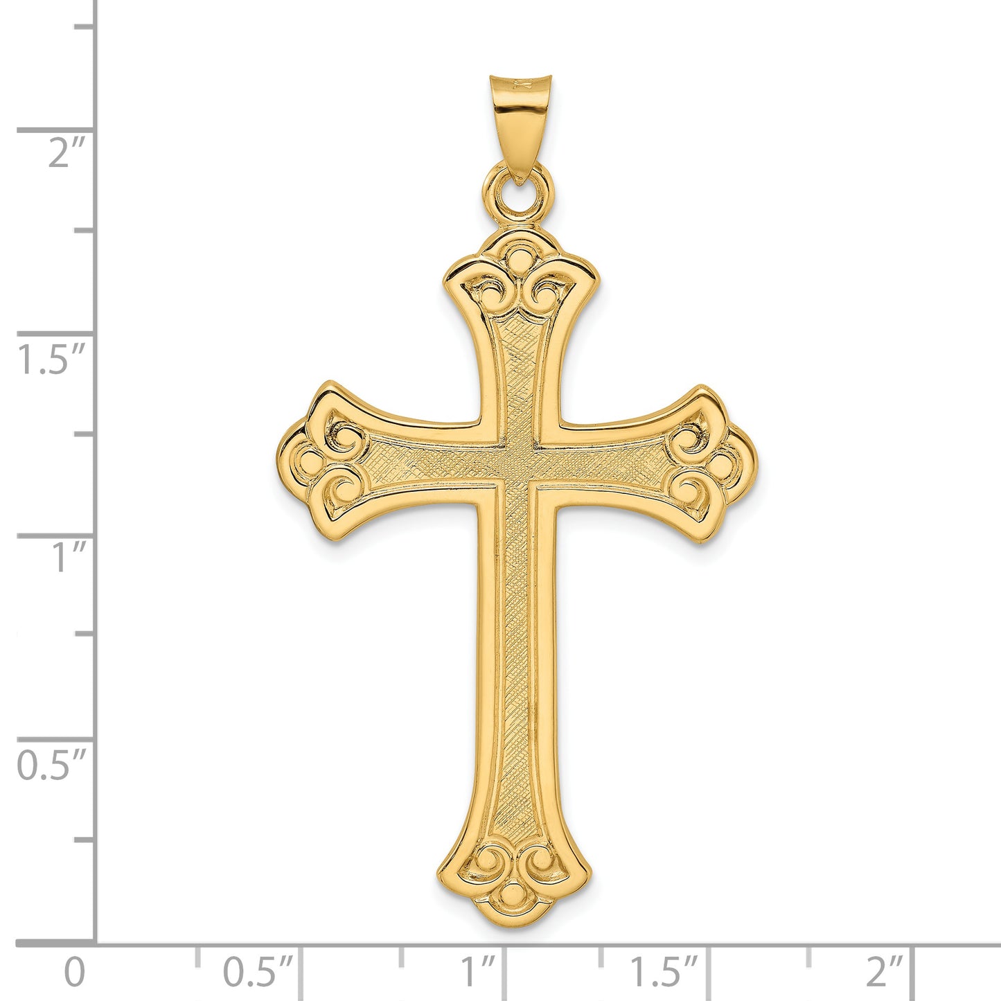 14k Polished and Textured Solid Fleur de Lis Cross Pendant