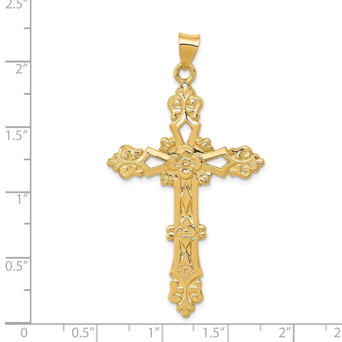 14K Polished Fleur de Lis Cross Pendant