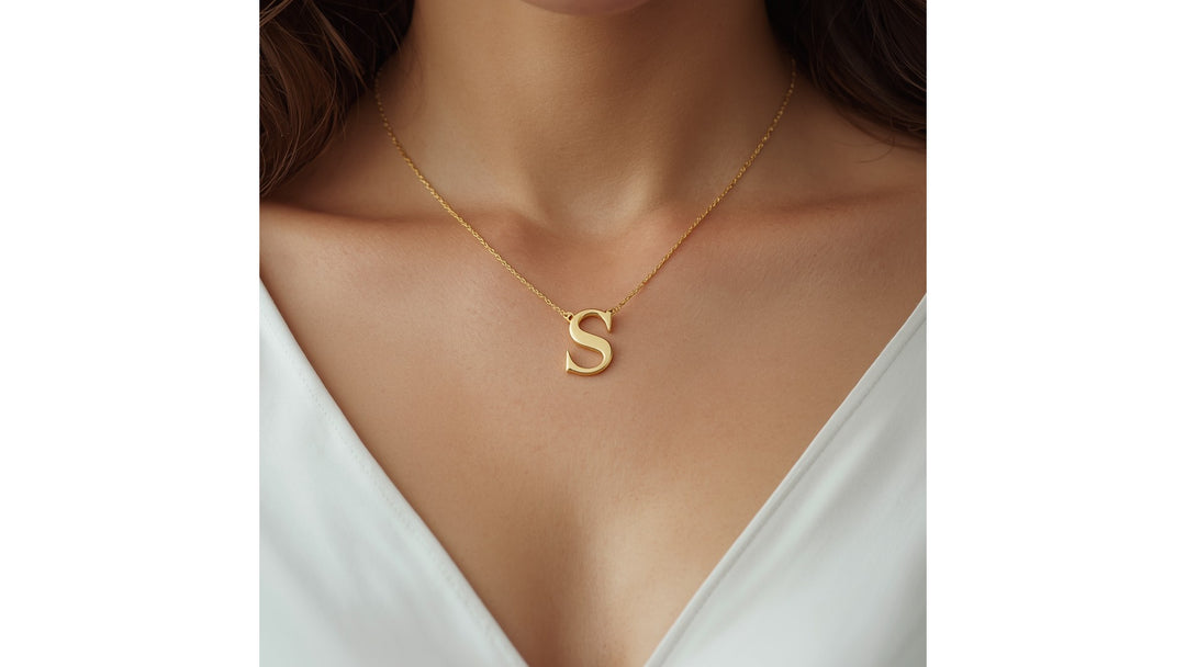 14Kt Gold Initial Necklace With Letter S Pendant Elegant Jewelry Design Delicate Gold Chain Classic Initial Pendant Style Luxury Jewelry Photography — AJ's Jewelry Ridgewood Queens NY