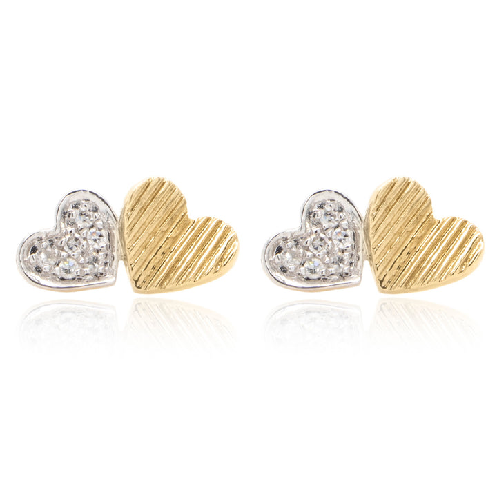 14 Karat Yellow Gold 0.04ct Diamond Two Heart Stud Earrings