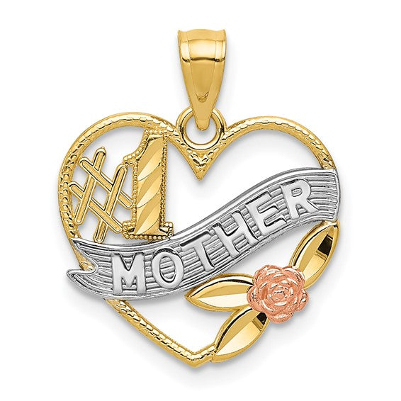14 Karat Tricolor Gold Small Mom Charm Pendant