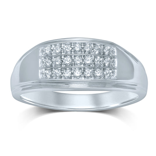 Men's 14 Karat White Gold Contemporary Diamond Fashion Ring