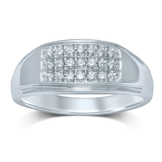 Men's 14 Karat White Gold 0.25ct Diamond Contemporary Fashion Ring - Size 10