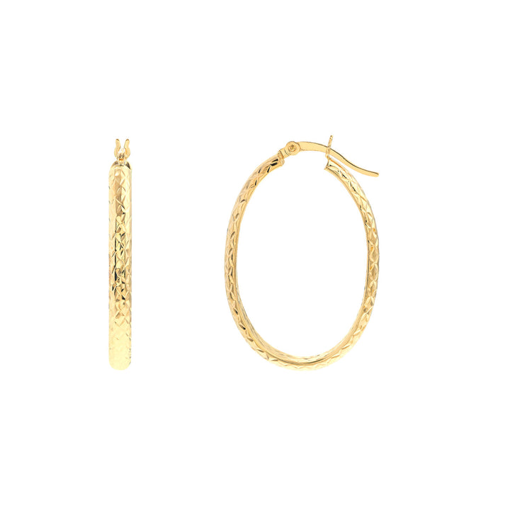14 Karat Yellow Gold Diamond Cut Medium Hoop Earrings
