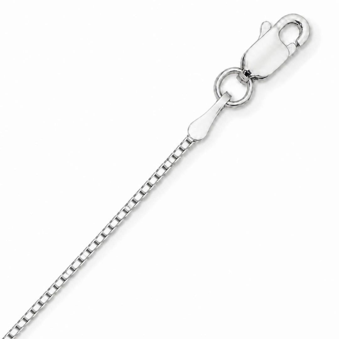 A image showing a sterling silver box chain on a pure white background