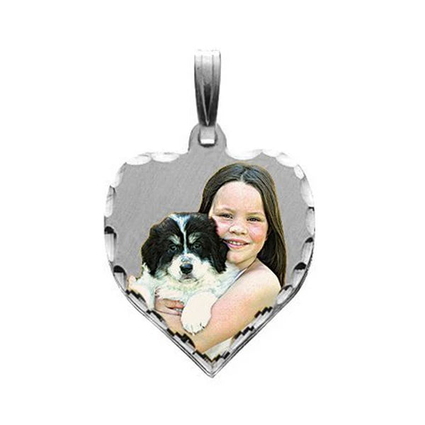 Small Heart with Diamond Cut Edge Picture Pendant Charm side view | AJ's Jewelry Queens NY