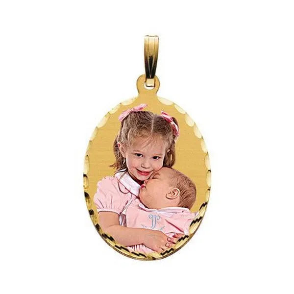 Medium Oval with Diamond Cut Edge Picture Pendant Charm | AJ's Jewelry Queens NY