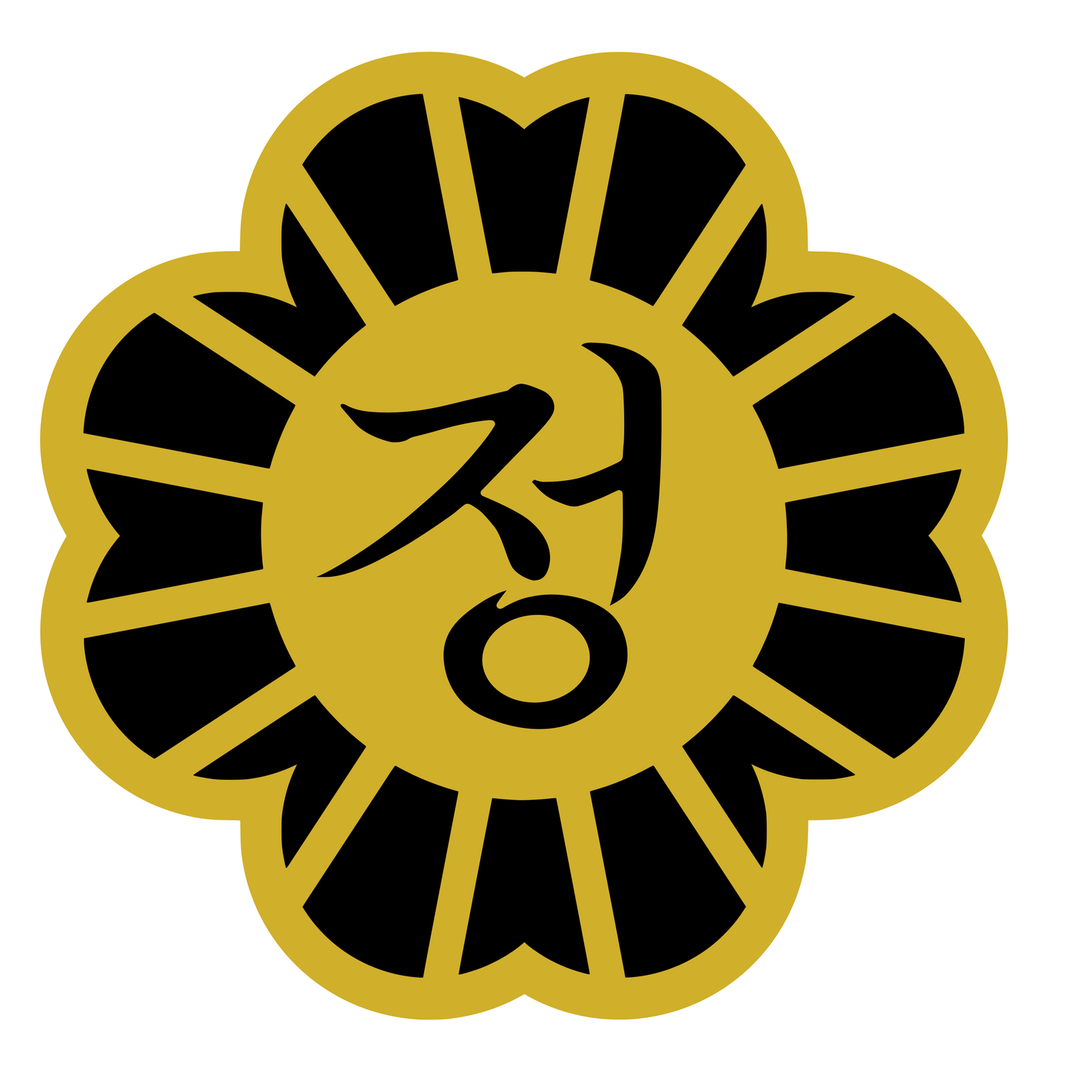 The client's floral name design in gold and black, the same artwork he had already produced as a lapel pin