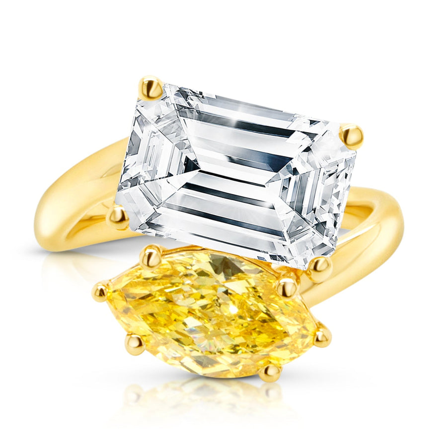 Two-Stone Lab Grown Diamond with Vivid Yellow Marquise, 14K Yellow Gold