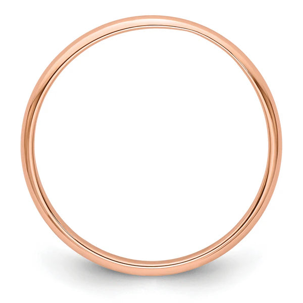 14K Rose Gold 2mm Half Round Wedding Band Side Profile