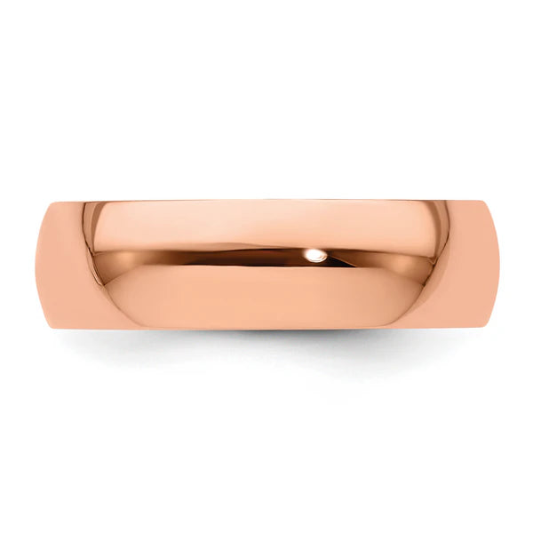 14K Rose Gold 6mm Half Round Wedding Band Close-Up Detail