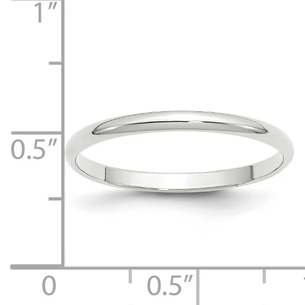 14K White Gold 2mm Half Round Wedding Band Close-Up Detail