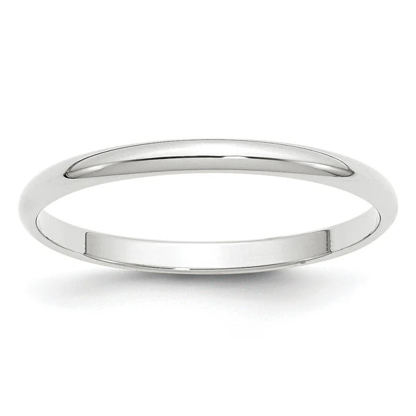 14K White Gold 2mm Half Round Wedding Band