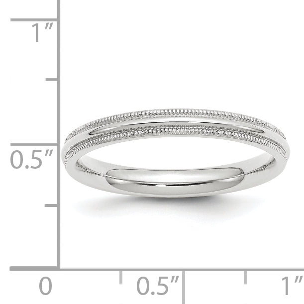 14K White Gold 3mm Comfort Fit Milgrain Wedding Band - Front View