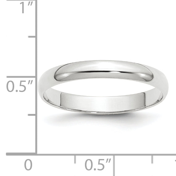 14K White Gold 3mm Half Round Wedding Band — Side Profile