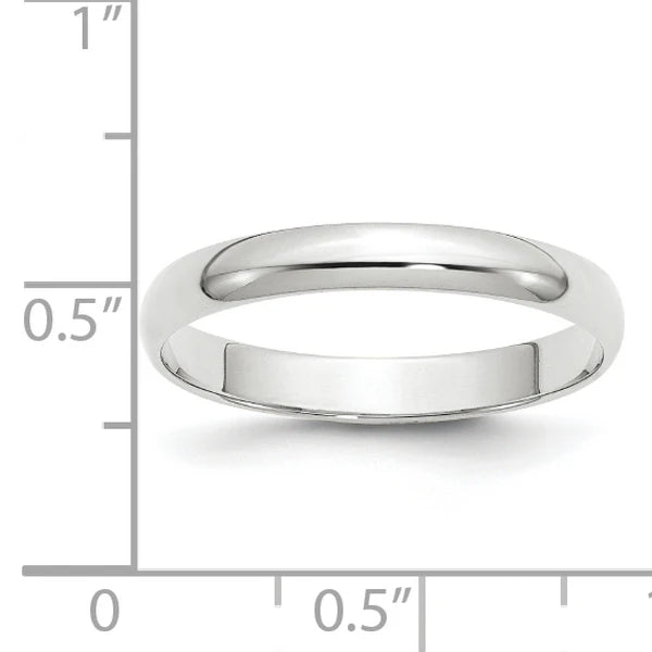 14K White Gold 3mm Half Round Wedding Band Side Profile