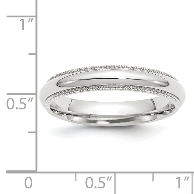 14K White Gold 4mm Comfort Fit Milgrain Wedding Band - Side Profile